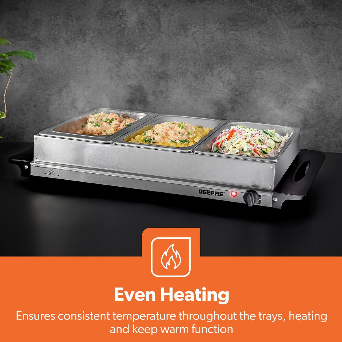 Geepas Stainless Steel Buffet Server 3 x 2.5L - PLATE/FOOD WARMER - Beattys of Loughrea