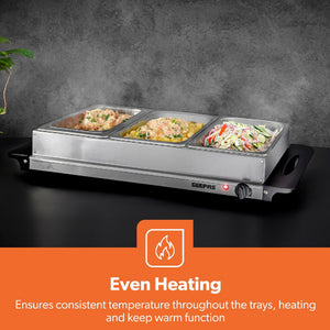 Geepas Stainless Steel Buffet Server 3 x 2.5L - PLATE/FOOD WARMER - Beattys of Loughrea