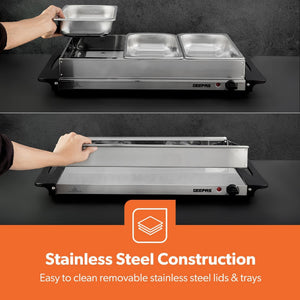 Geepas Stainless Steel Buffet Server 3 x 2.5L - PLATE/FOOD WARMER - Beattys of Loughrea
