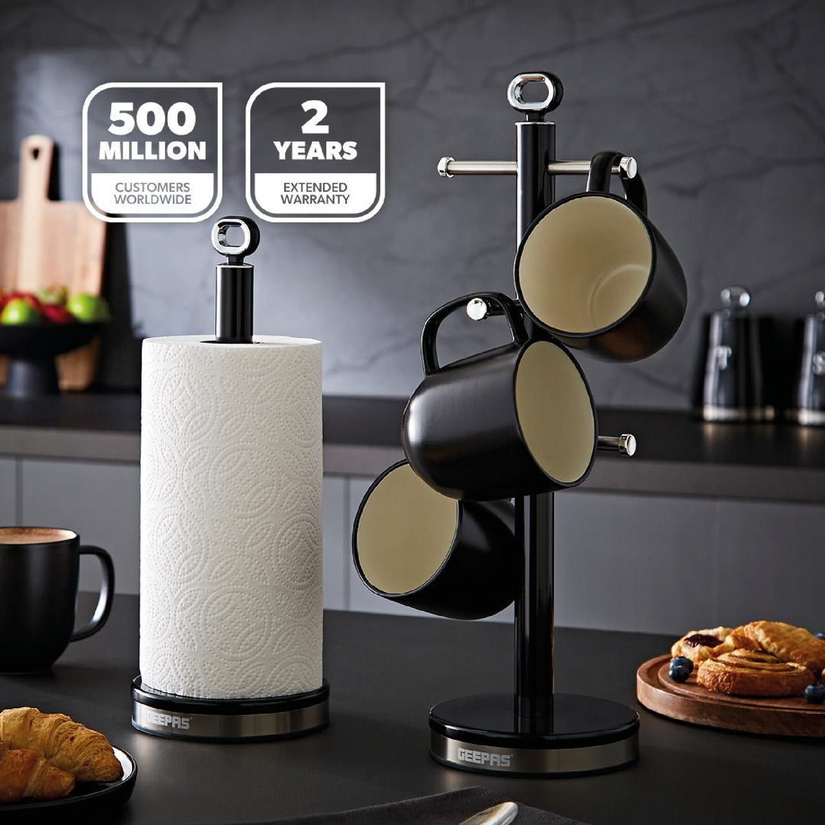 RETROVIVE MUG TREE & TOWEL POLE BLACK WI