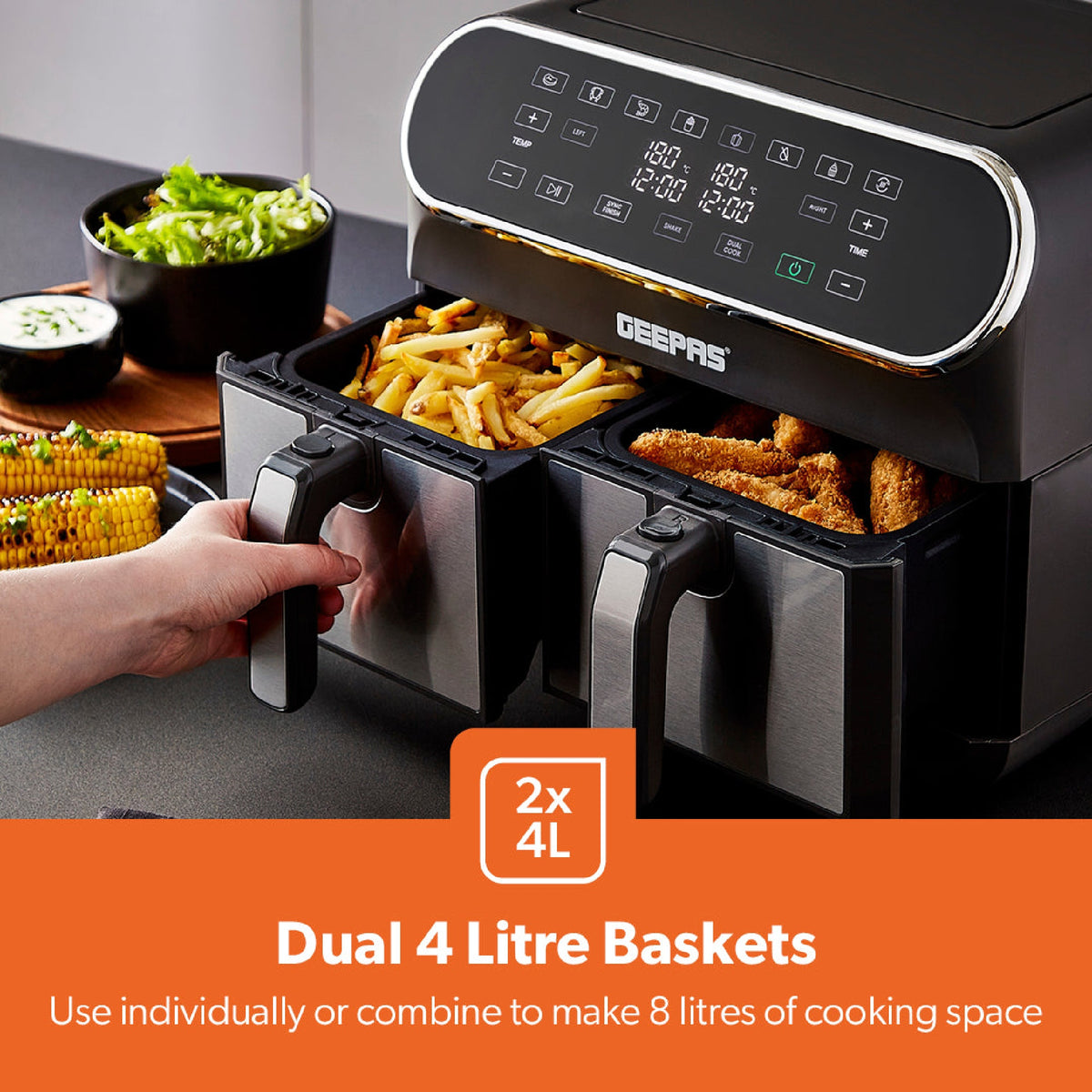 Geepas Vortex Air Fryer, 2 Basket 8L - AIR FRYER / DEEP FAT FRYERS - Beattys of Loughrea