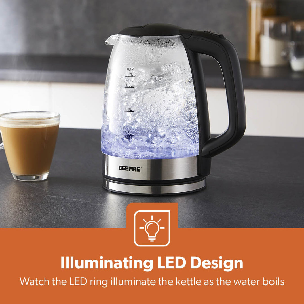 ILLUMINATING GLASS KETTLE 1.7L BLACK WI