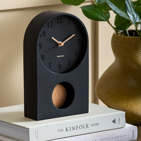 Karlsson Paris Arch Table Clock with Pendulum - Black - CLOCKS - Beattys of Loughrea