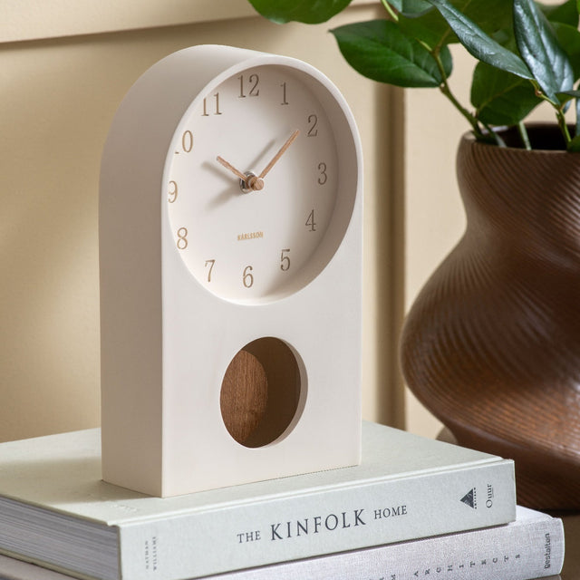 Karlsson Paris Arch Table Clock with Pendulum - Off White - CLOCKS - Beattys of Loughrea