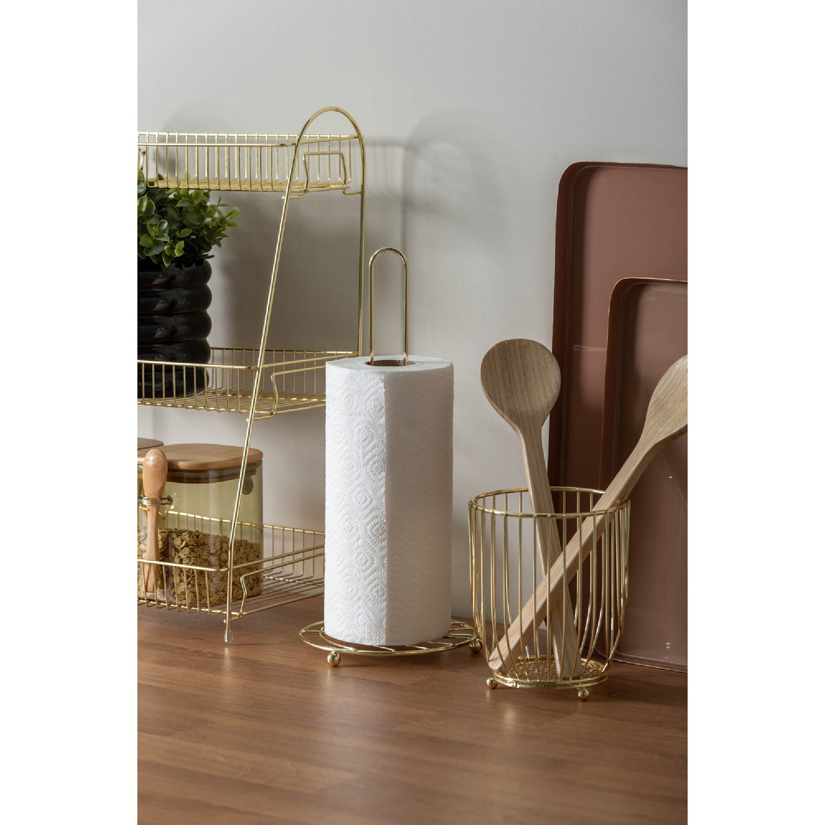 Present Time Kitchen Roll Holder Wired - Gold Plated