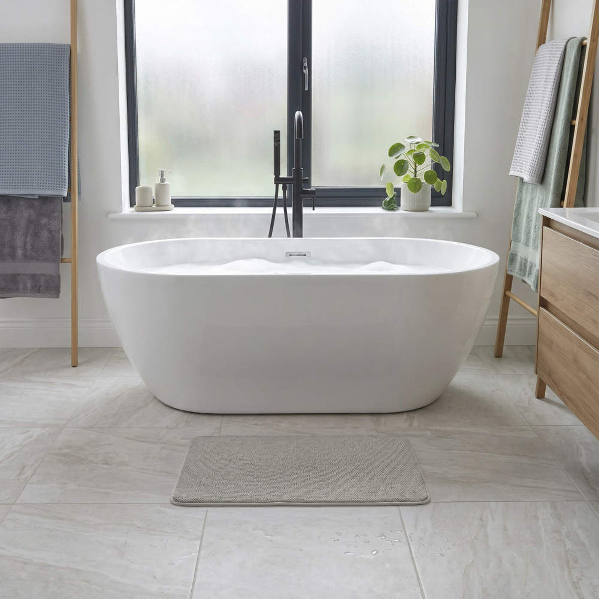 Beldray Anti-Mould Chenille Bath Mat, Beige