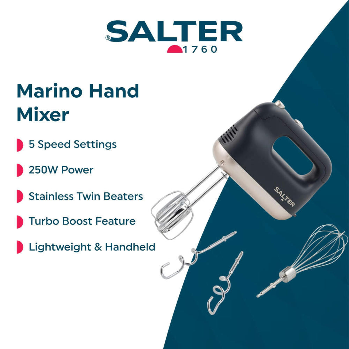 Salter Marino Hand Mixer, Blue Grey