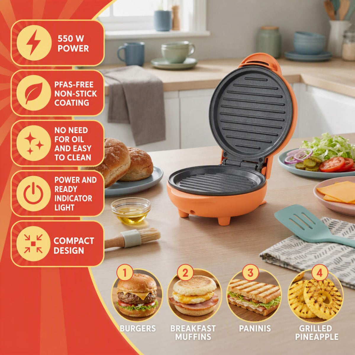 Giles & Posner Funfair Mini Griddle, Matt Orange