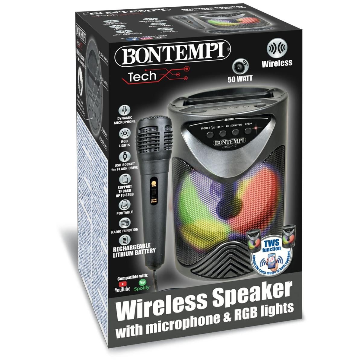 Bontempi Wireless Speaker with Dynamic Microphone and RGB Lights - MUSICAL INSTRUMENTS - Beattys of Loughrea