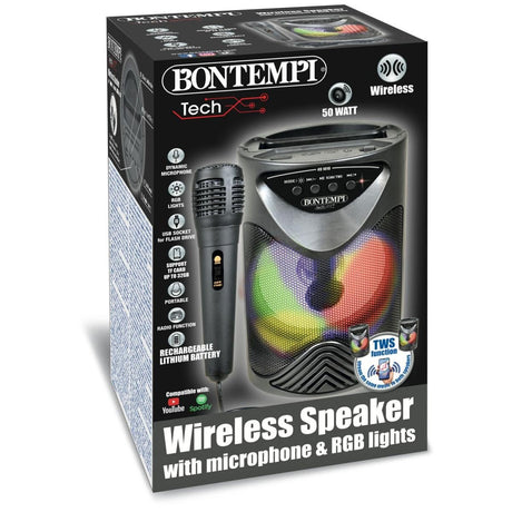 Bontempi Wireless Speaker with Dynamic Microphone and RGB Lights - MUSICAL INSTRUMENTS - Beattys of Loughrea