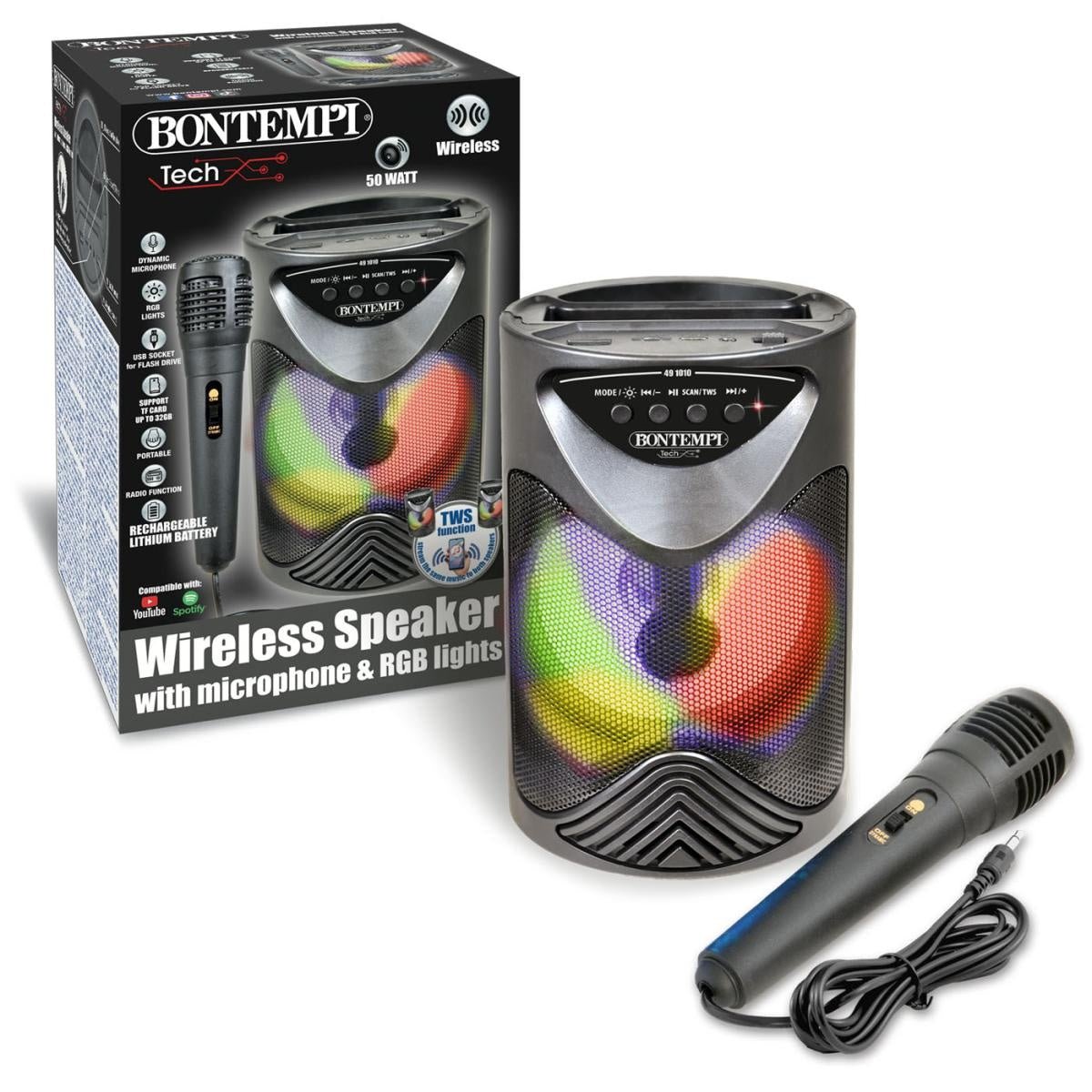 Bontempi Wireless Speaker with Dynamic Microphone and RGB Lights - MUSICAL INSTRUMENTS - Beattys of Loughrea