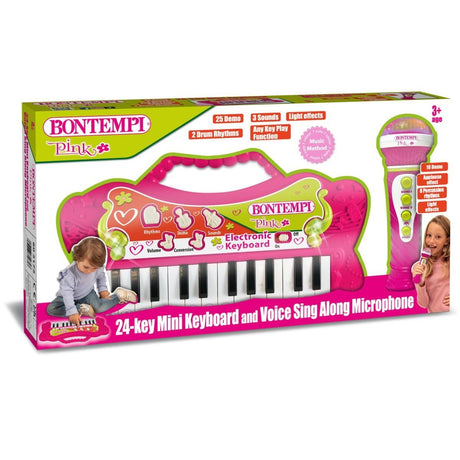 Bontempi 24-Key Electronic Keyboard and Microphone Set, Pink - MUSICAL INSTRUMENTS - Beattys of Loughrea