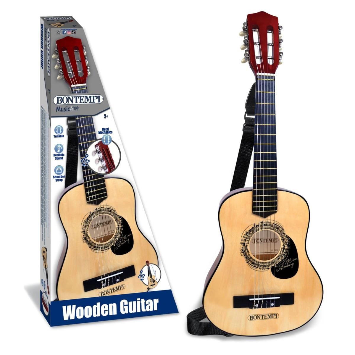 Bontempi Classic Wooden Guitar with Shoulder Strap, 75cm - MUSICAL INSTRUMENTS - Beattys of Loughrea