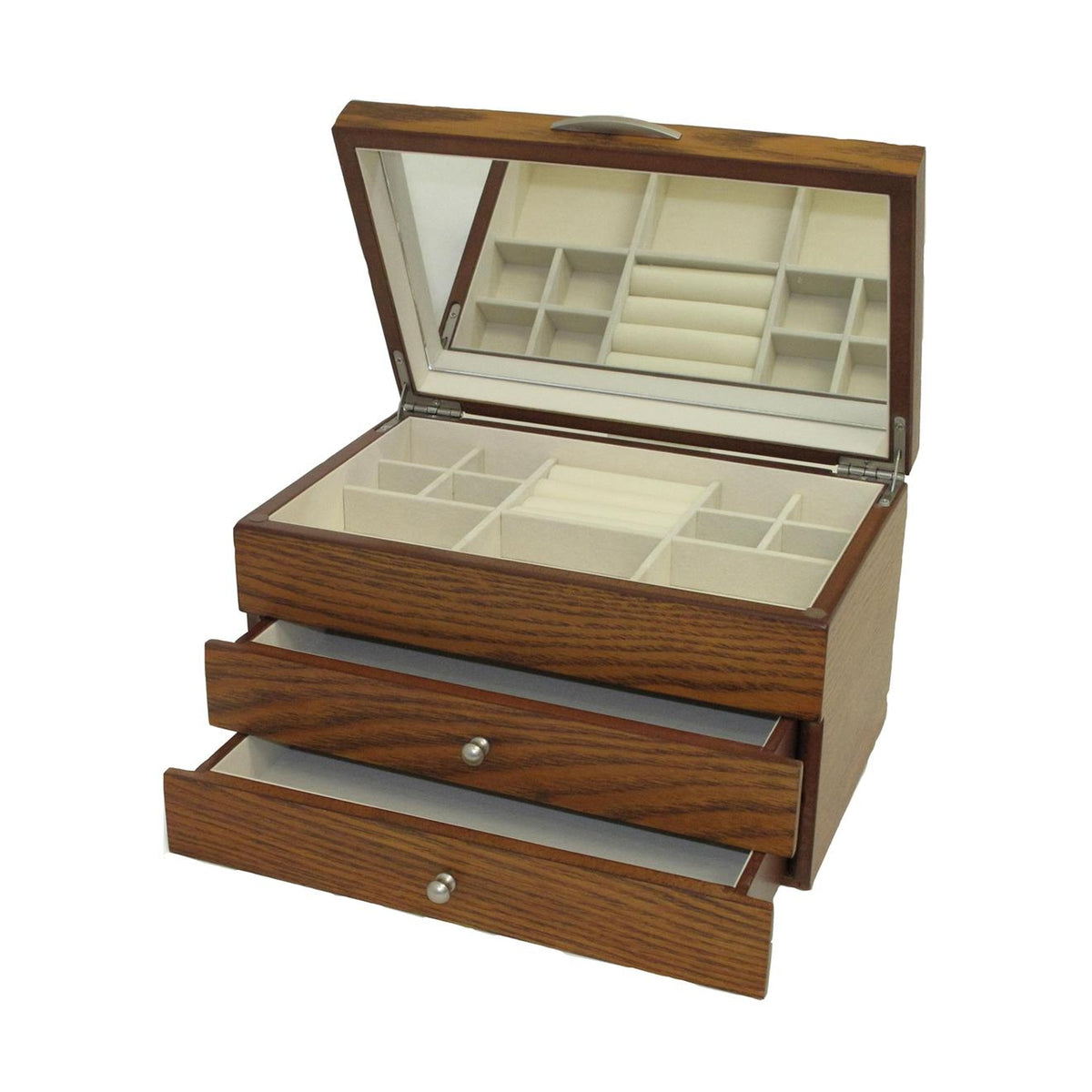Walnut Finish Jewellery Box with Two Drawers