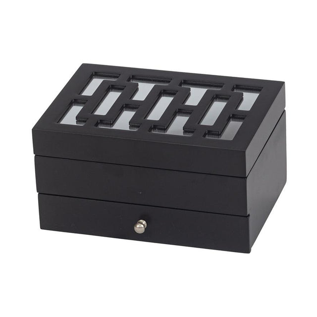 Black Lattice Mirror Lid Jewellery Box