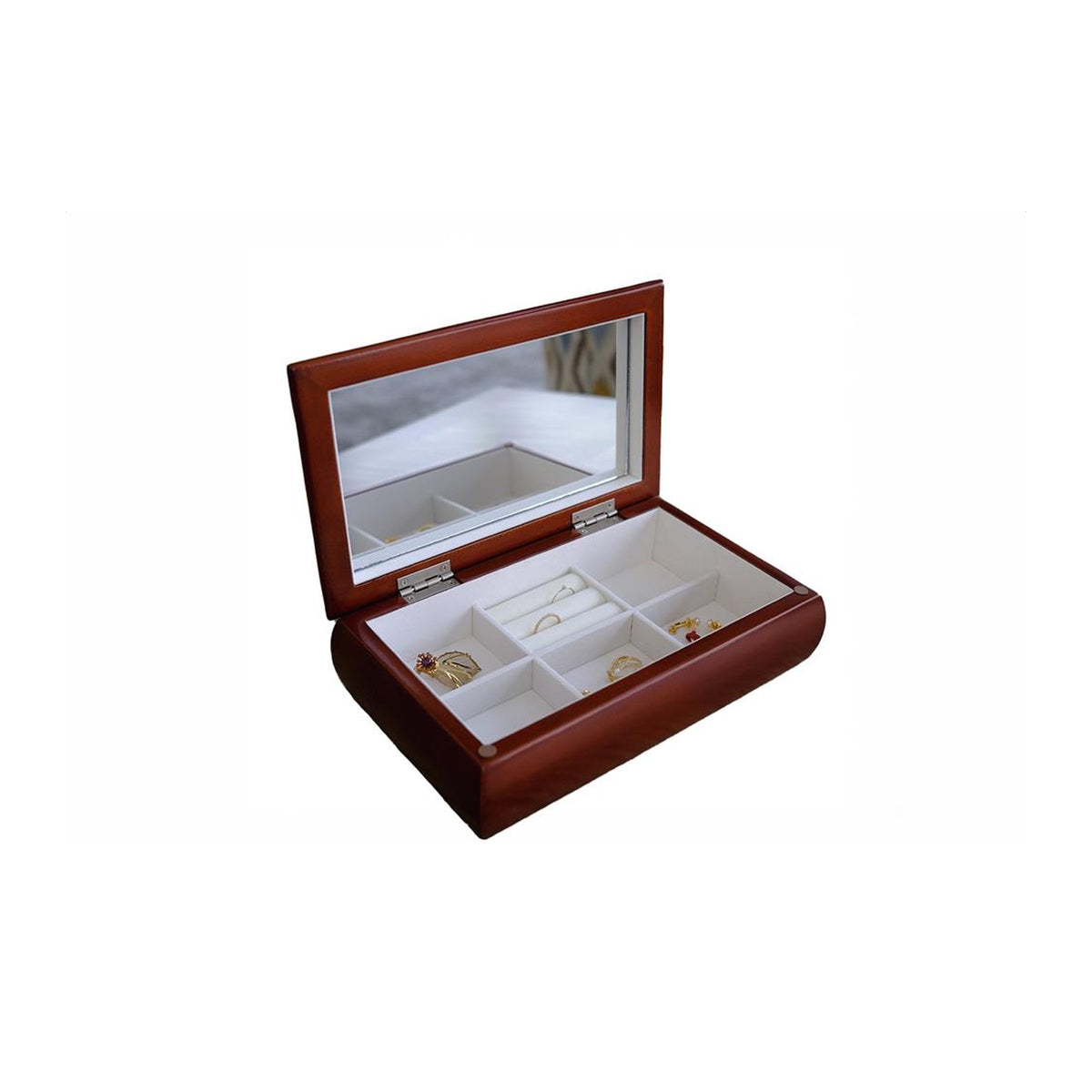 Walnut Rose Domed Top Jewellery Box