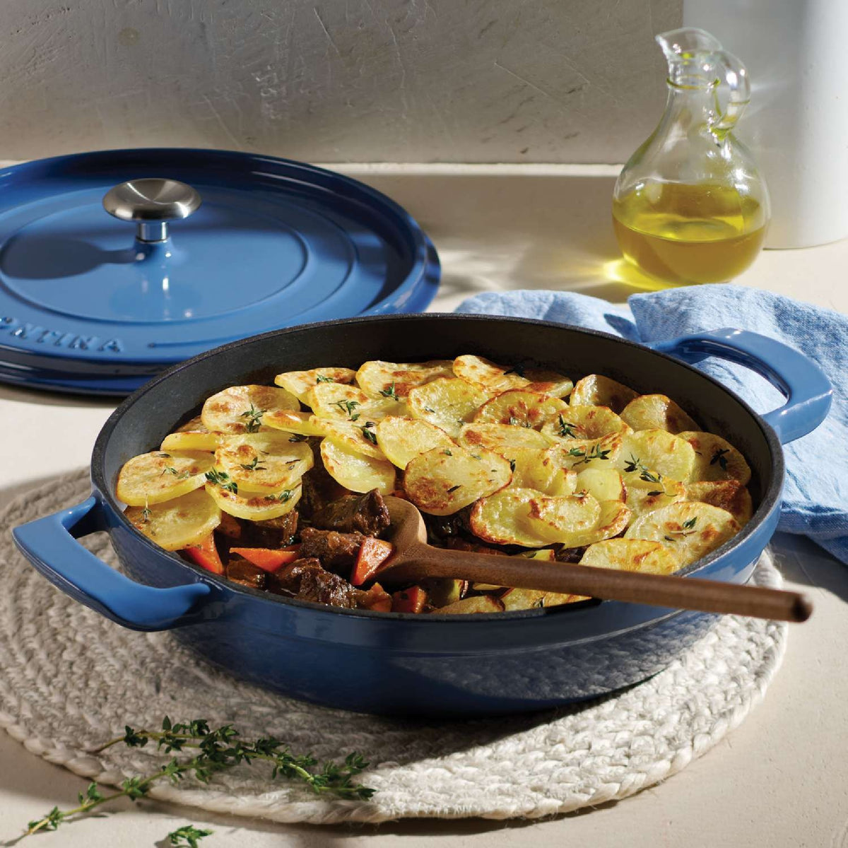 Tramontina 30cm Cast Iron Enamel Shallow Casserole, Blue