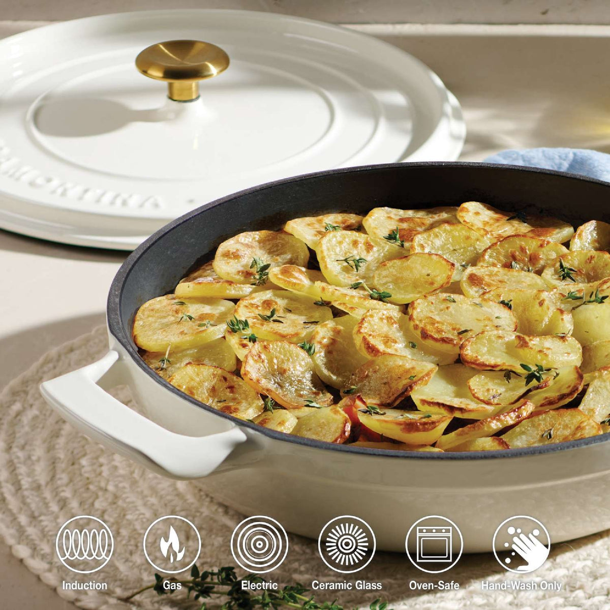 Tramontina 30cm Cast Iron Enamel Shallow Casserole, Latte