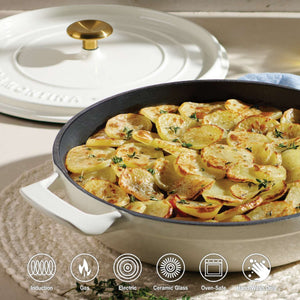Tramontina 30cm Cast Iron Enamel Shallow Casserole, Latte