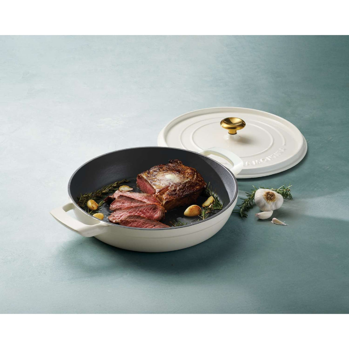 Tramontina 30cm Cast Iron Enamel Shallow Casserole, Latte