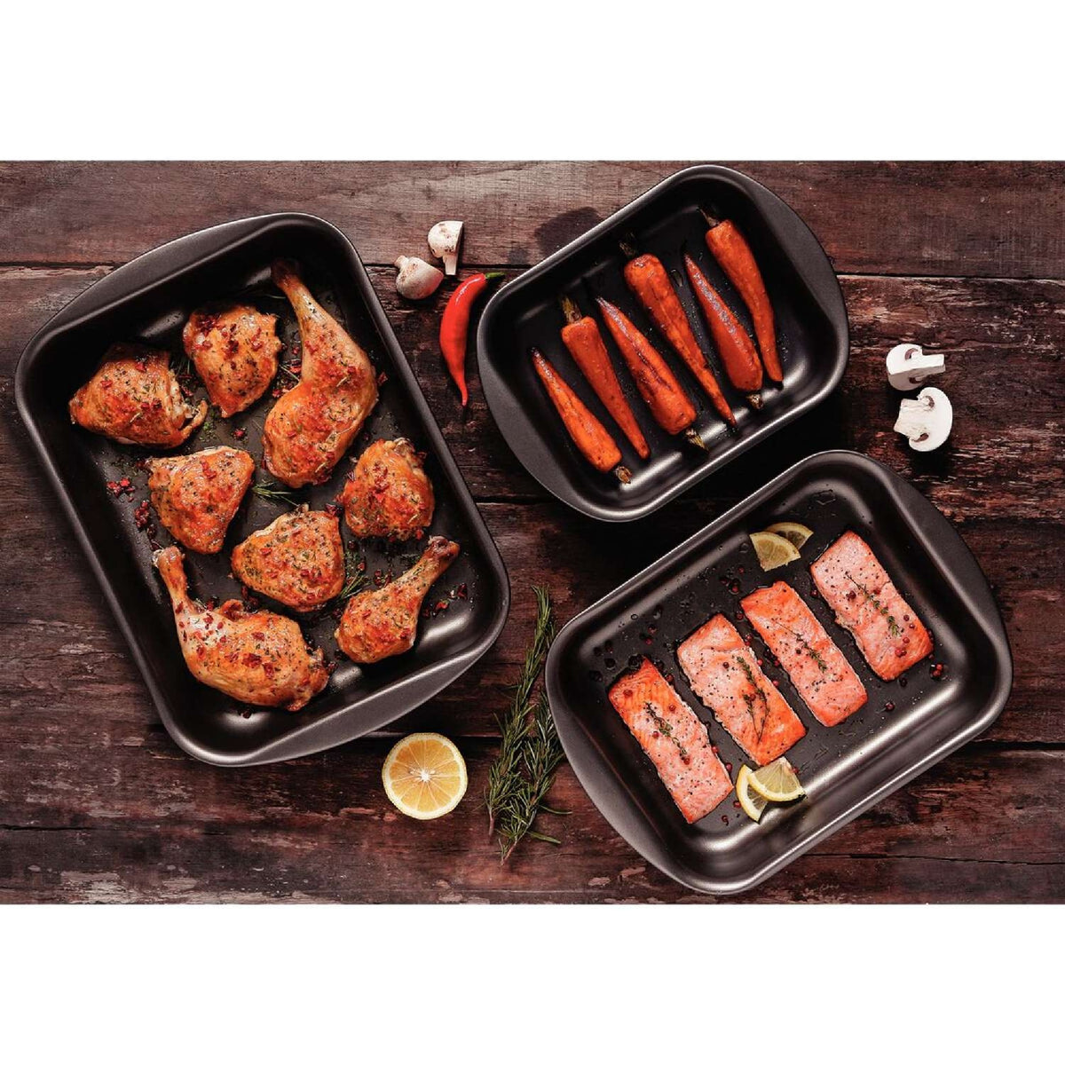 Tramontina Brasil 3-Piece Non-Stick Roasting Pan Set, Graphite