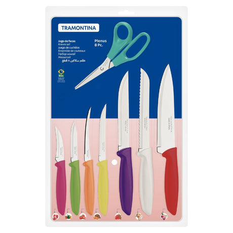 Tramontina Plenus 8-Piece Kitchen Knife Set, Coloured Handles - CUTLERY/KNIFE SET/BLOCK - Beattys of Loughrea