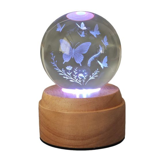 Butterflies Rotating 3D Crystal Globe Light - TABLE/BEDSIDE LAMPS - Beattys of Loughrea