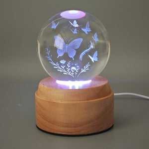 Butterflies Rotating 3D Crystal Globe Light - TABLE/BEDSIDE LAMPS - Beattys of Loughrea