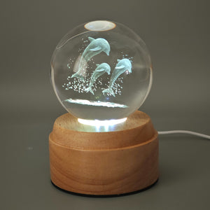 Dolphins Rotating 3D Crystal Globe Light - TABLE/BEDSIDE LAMPS - Beattys of Loughrea