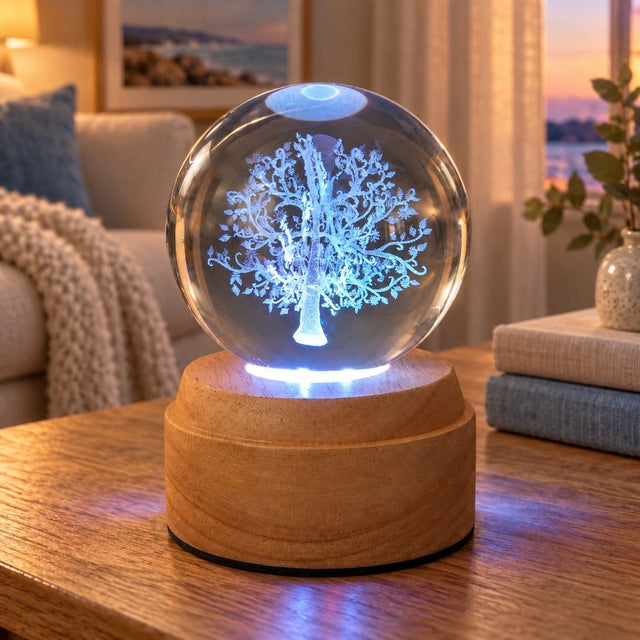 Tree of Life Rotating 3D Crystal Globe Light - TABLE/BEDSIDE LAMPS - Beattys of Loughrea