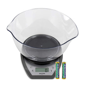 Salter Digital Kitchen Scale with Dual Pour Mixing Bowl, Silver