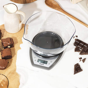 Salter Digital Kitchen Scale with Dual Pour Mixing Bowl, Silver