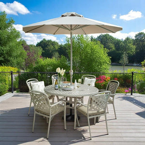 Hartmann Berkeley Cast Aluminium 6 Seater Round Set 2.5mt parasol - Beattys of Loughrea | www.beattys.ie