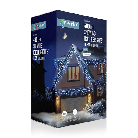 Premier 480 LED Snowing Iciclebrights with Timer, White, 11.8m - XMAS LIGHTS LED - Beattys of Loughrea