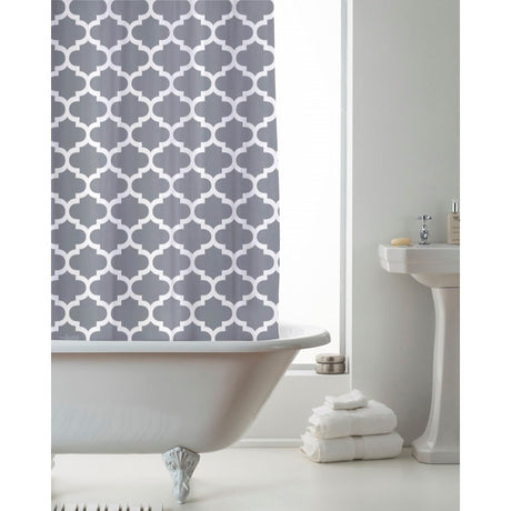 Moroccan Shower Curtain with Rings 180 x 180cm – Grey - SHOWER CURTAIN & CLIPS - Beattys of Loughrea