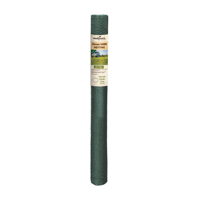 Grass Roots PVC Coated Green Wire Netting 6 x 1 Meter Roll 25mm Mesh