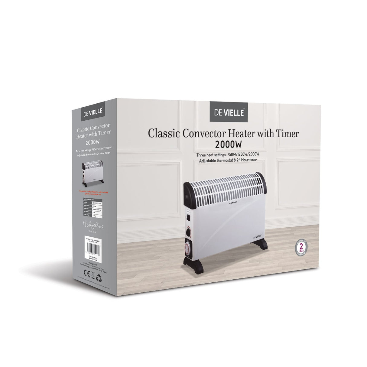 De Vielle Classic Convector Heater with Timer 2000W