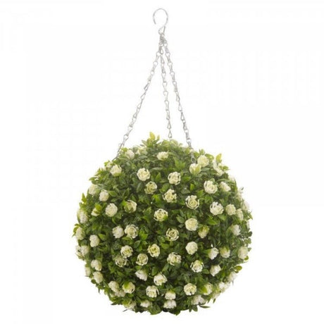 Topiary White Rose Ball – 30cm - POTTED PLANTS - DRY ORNAMENTAL - Beattys of Loughrea