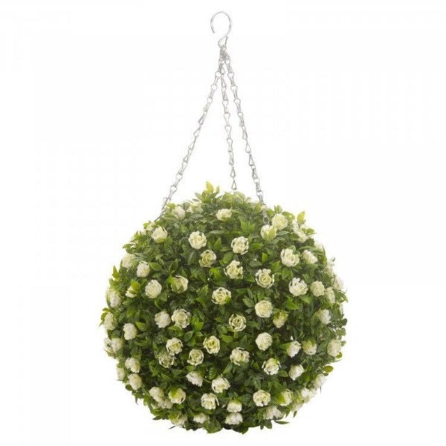 Topiary White Rose Ball – 30cm - POTTED PLANTS - DRY ORNAMENTAL - Beattys of Loughrea