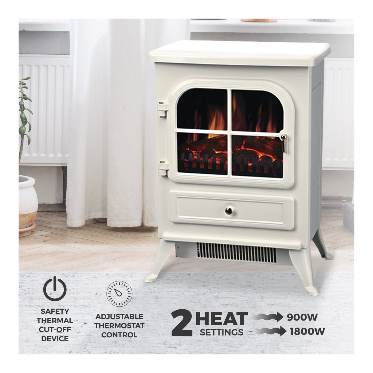 De Vielle Classic Electric Stove 1800W (LED Bulb) - Cream