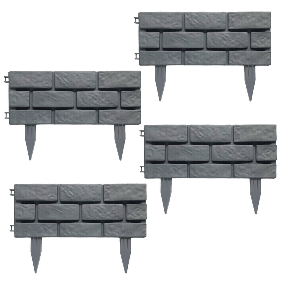 Green Blade 4pc Grey Plastic Border Brick Effect Garden Edging - SHOVEL/FORK/SPADE/AXE/HATCHET - Beattys of Loughrea