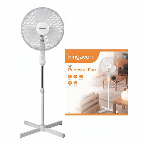 Kingavon 16" Pedestal Fan 50W White BB-FA103 - FANS - Beattys of Loughrea