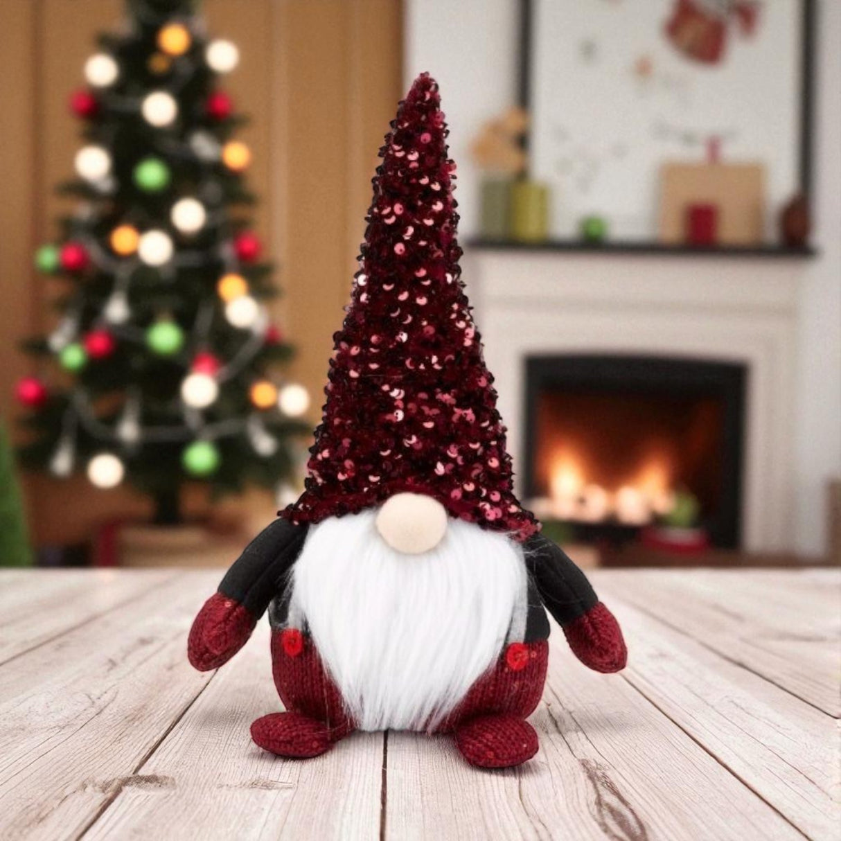 GlamJonk – Burgundy Christmas Gonk (30cm) - XMAS SOFT DECOS - Beattys of Loughrea