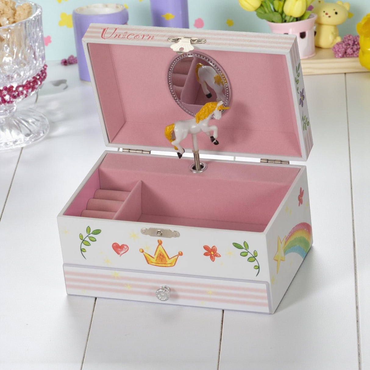 Rainbow Unicorn Musical Kids Jewellery Box - JEWELLERY HOLDER - Beattys of Loughrea