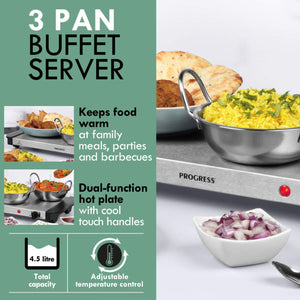 Progress 3 Pan Food Warmer Buffet Server, 3 x 1.5L