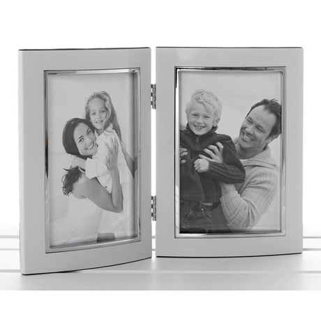 White Anodised Double Photo Frame 4x6 - PHOTO FRAMES - PLATED, GILT, STONE - Beattys of Loughrea