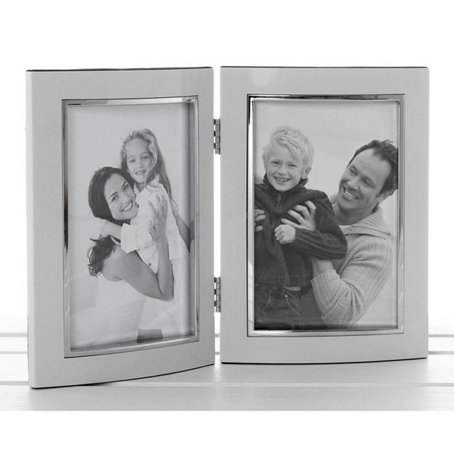 White Anodised Double Photo Frame 4x6 - PHOTO FRAMES - PLATED, GILT, STONE - Beattys of Loughrea