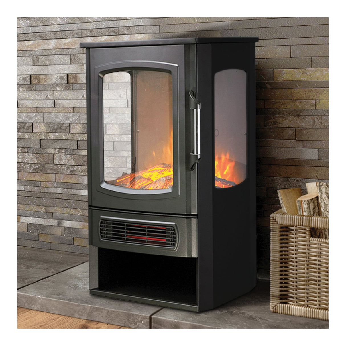 De Vielle Premium 3D Tall Electric Stove 2000W Black