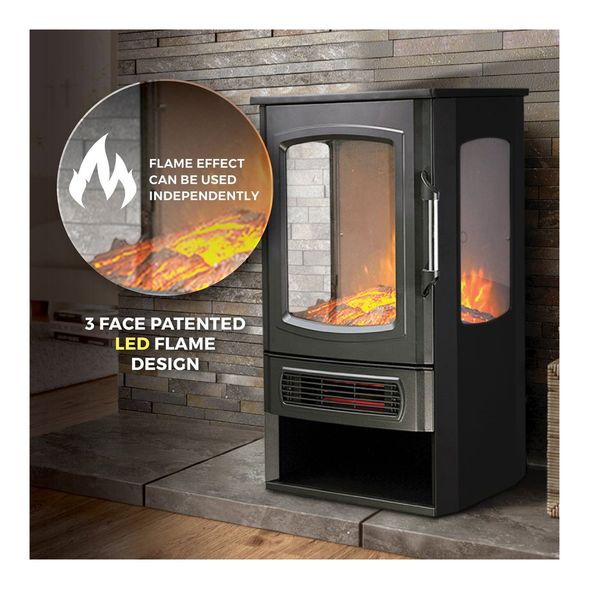 De Vielle Premium 3D Tall Electric Stove 2000W Black
