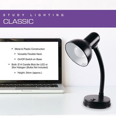 Homelife Classic Flexi Desk Lamp - Onyx Black - DESK/READING LAMPS - Beattys of Loughrea